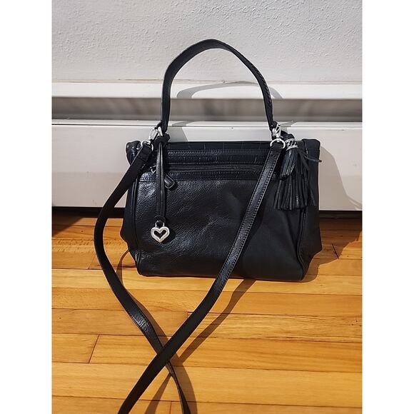 Brighton Black Leather Crossbody Bag Embossed Croc Organizer Silver Clasp - Picture 10 of 15